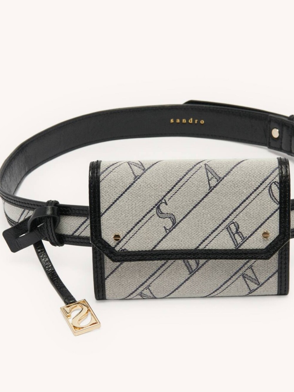 Luxury Sandro Paris Belt Wallet Bag OZ cow leather Belt Textile Gray Black Gold